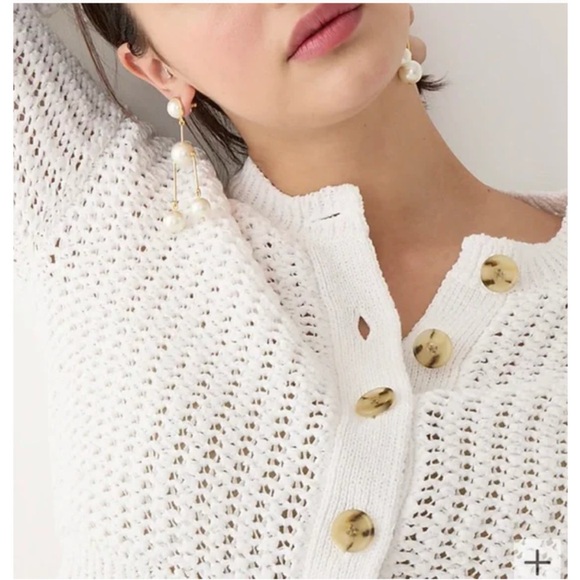 J. Crew Cropped Cardigan Sweater Textured Pointelle Crochet White size Small - Picture 2 of 8